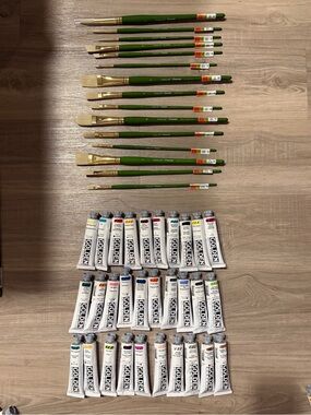 Golden Heavy Body Acrylic Paint Set + Artist’s Loft Firenze Brush Bundle